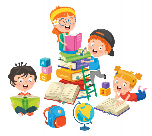 Notícia: Cadastro para vagas na educação infantil reabre no dia 12.
Na imagem: Crianças estudando e brincando em cima de alguns livros.
Cores na imagem: Laranja, verde, azul, amarelo, vermelho, roxo, rosa claro.